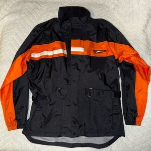 Vintage Teknic Packable Motorcycle Rain Jacket Black Orange - Size M